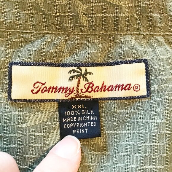 TOMMY BAHAMA Silk Green Hawaiian Print Short Sleeve Button Up Shirt Mens XXL - Picture 3 of 6
